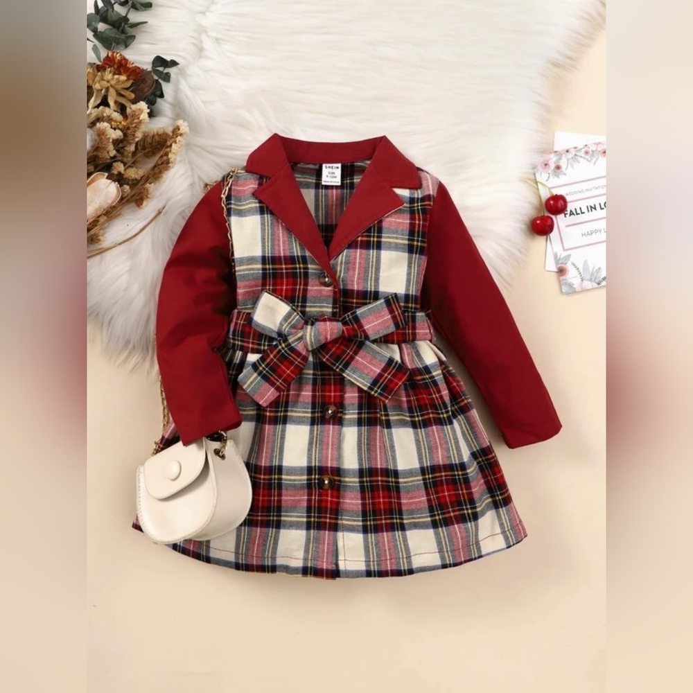 Baby Plaid Single Breasted Belted Dress
